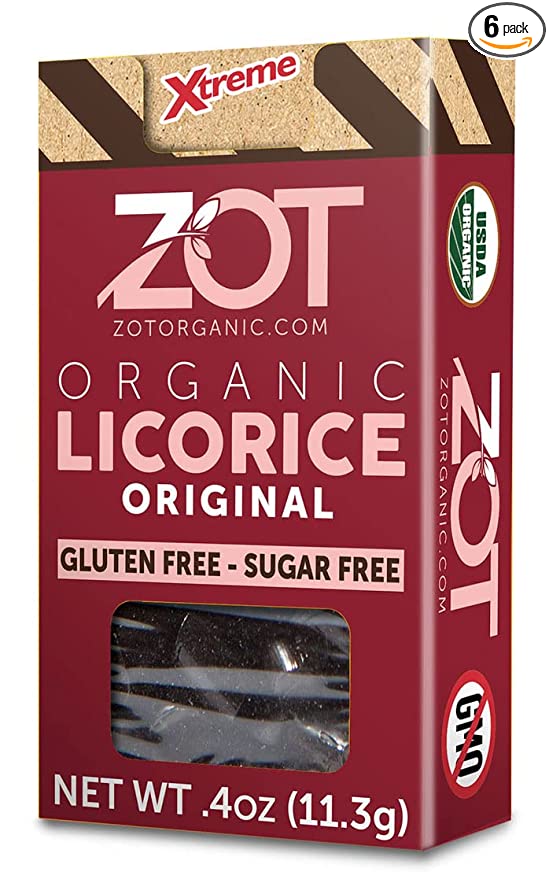  ZOT 100% Organic Licorice, Original, 0.4-Ounce Flip Top Boxes (Pack of 6), Dark Brown, Black, (KKPPOA25607)  - 683548002080