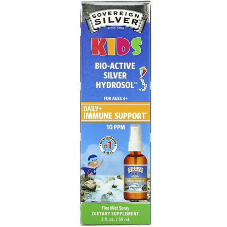 Sovereign Silver Kids Bio-Active Silver Hydrosol Daily Immune Support Spray Ages 4+ 10 PPM 2 fl oz (59 ml) Mineral Supplements - 684088234351