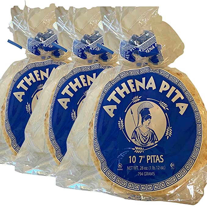  Athena Greek Style Pita Bread for Gyro Meat & Shawarma and falafel. (30 Pitas Total) For dipping into hummus or babaganoush | Restaurant Quality Greek and Lebanese Pita Bread - (Does NOT split into a Pocket) 3 Packs with 10 7