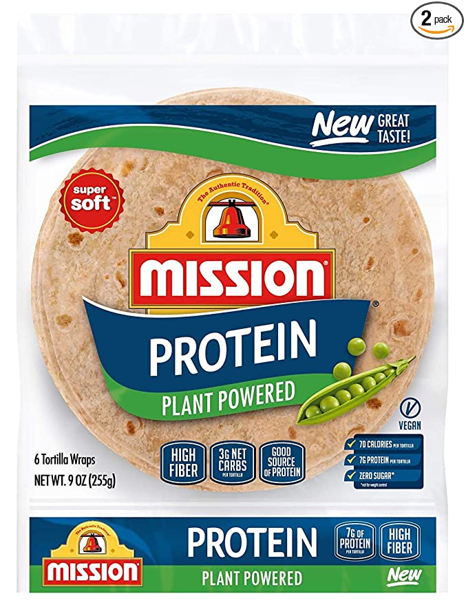 Mission Protein Plant Powered Tortilla Wraps, High Fiber, Low Carb, Vegan - 2 Packs  - 685674508986
