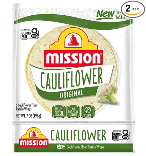  Mission Gluten Free Cauliflower Soft Taco Tortillas, High Fiber, 6 Count - 2 Packs, 6 Count (Pack of 2)  - 685674662374
