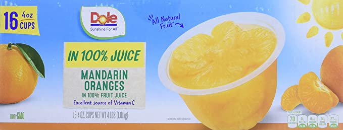 Dole Mandarin Oranges Fruit Cups - 16 x 4 Ounce - 64 Ounce - fish