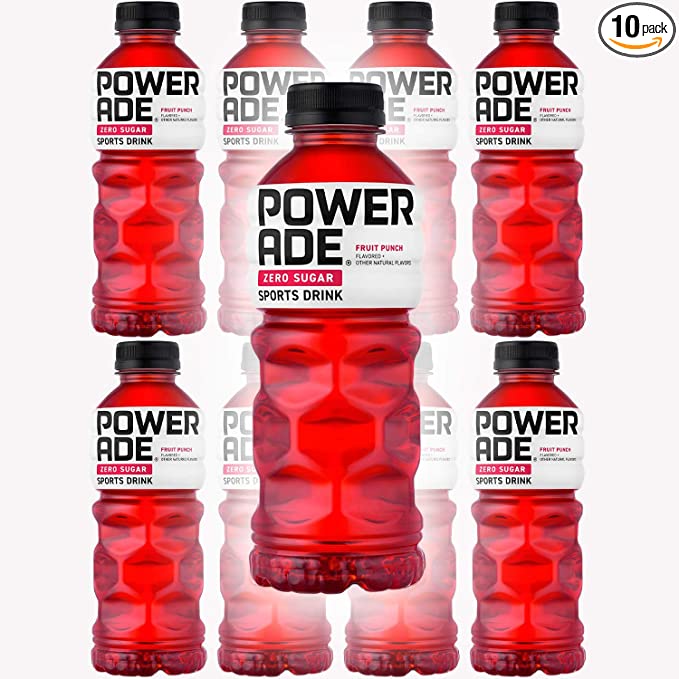  Powerade Zero Red Fruit Punch, Zero Calorie Sports Drink, 20oz Bottle (Pack of 10, Total of 200 Oz)  - 685987088076