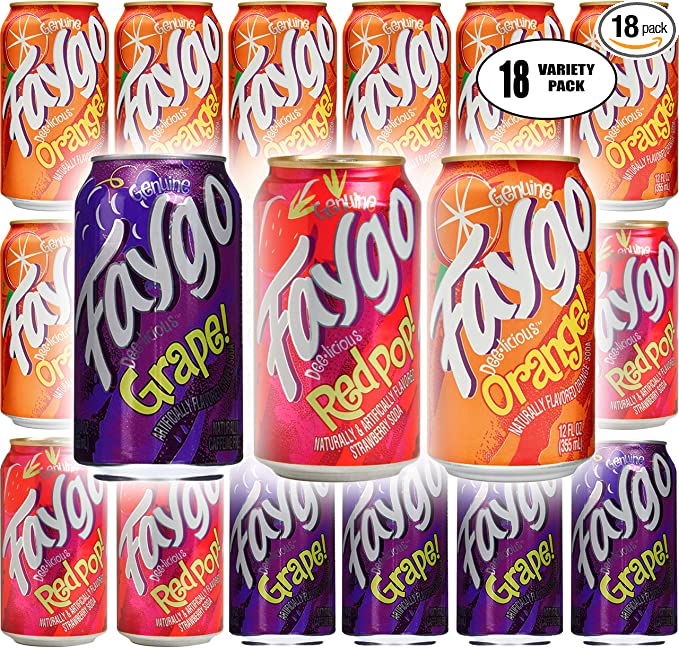 Faygo Orange, Redpop, Grape Soda - Variety Pack, 12oz (Pack of 18, Total of 216 Fl Oz) - 685987088229
