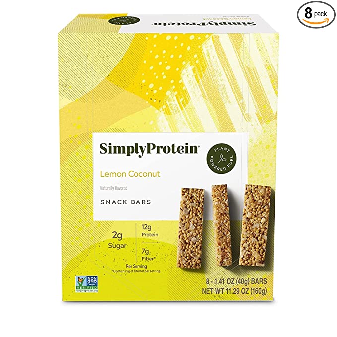  SimplyProtein Vegan Protein Bars - Lemon Coconut Plant-Based Bar, 12g of Protein, 2g of Sugar, Gluten Free, Dairy Free, Non-GMO Project Verified, Healthy, Light & Crispy Texture, (8 Bars)  - soft