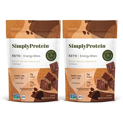 SimplyProtein Keto Bites - Peanut Butter Chocolate, Low Carb, Vegan, High Protein Energy Bites, Plant-Based, Gluten Free, Rich in Fiber, Non-GMO Project Verified, 2g of Sugar, Contains Coconut MCT Oil - (Pack of 2) 5.29 oz bags - 686207809099