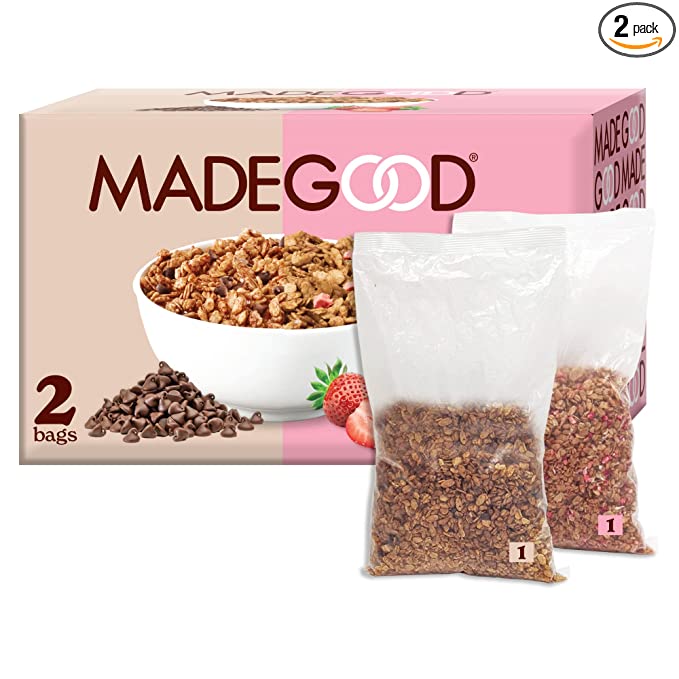  MadeGood 2-in1 Strawberry & Chocolate Crispy Light Granola, 16 Oz. Bags, 2 Pack; gluten-free, Vegan, Allergy-Friendly, Organic, Non-GMO - 687456283586