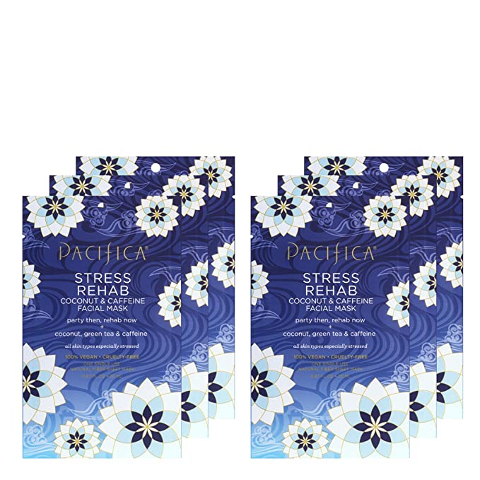  Pacifica Beauty Stress Rehab Coconut Caffeine Hydrating Facial Sheet Mask 6 Count, 30 Ounce  - 687735130648