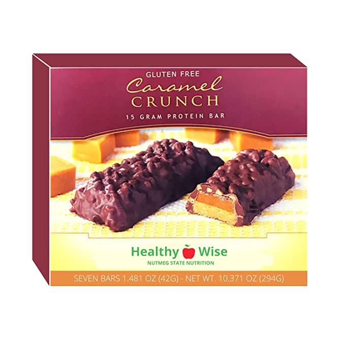HealthyWise - High Protein Diet Bars, Gluten Free, Low Cholesterol, Low Sodium, Low Sugar, Ideal Protein Compatible, 7 Servings Per Box (Caramel Crunch) - 687747803479