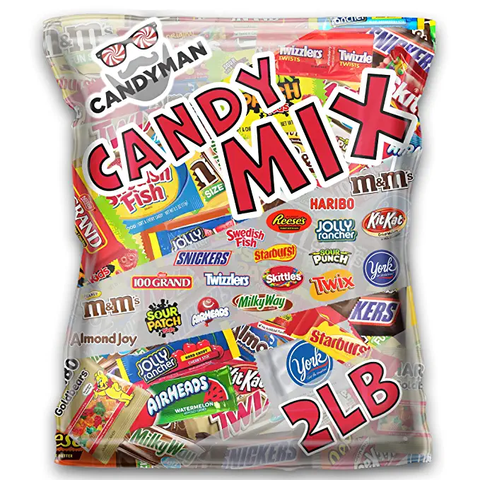  Bundle with American favorite Candy and Chocolate in a Pack Mix M&M's, Reeses, Snickers, Milky Way, Sour Patch, Twizzlers, Swedish Fish, Airheads, Jolly Rancher and More (2 Pound)  - 688397028618