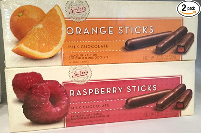  Sweet's Milk Chocolate Orange and Raspberry Sticks 10.5 oz boxes, 2 Count  - 688955527669