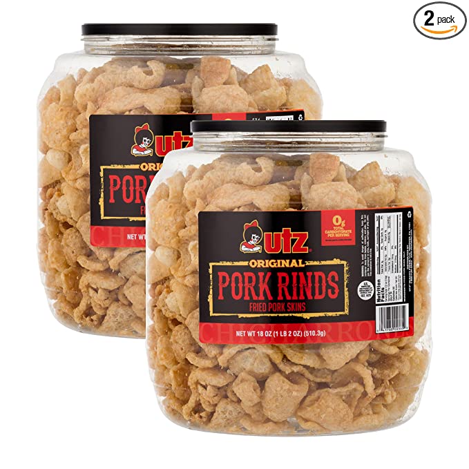  Utz Pork Rinds, Original Flavor - Keto Friendly Snack with Zero Carbs per Serving, Light and Airy Chicharrones with the Perfect Amount of Salt, 18 Ounce (Pack of 2) - 041780983657