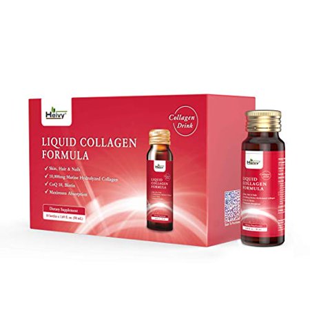 Heivy Liquid Collagen Formula, Collagen Drink, 10,000mg Marine Collagen, with Jasmine Extract Coenzyme Q10 Piperine, 1.69 fl. oz./Bottle. (3 Boxes,30 Bottles) - 689353871439