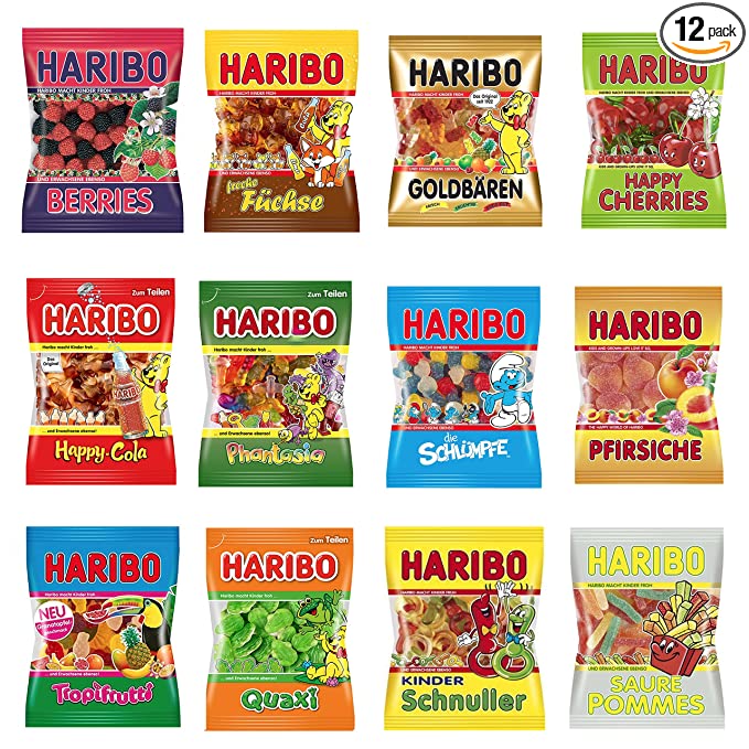  5LB German Haribo Gummy Candy Bulk Assortment - Variety of 7oz Dye Free Bags of Candy Gummies Perfect International Alternative  - 689354892709
