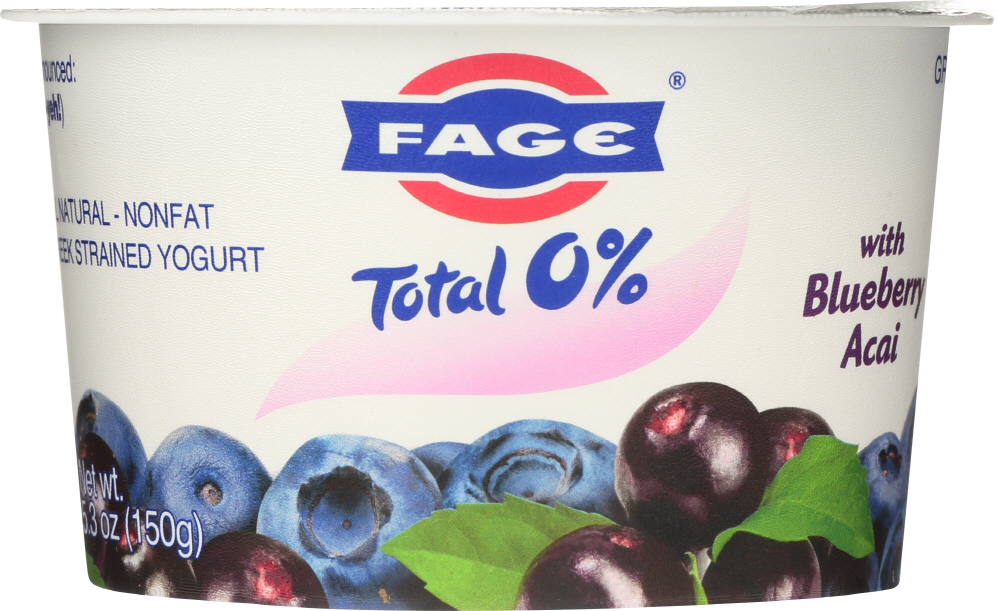 FAGE: Total 0% Blueberry Acai Greek Strained Yogurt, 5.3 oz - 0689544080138