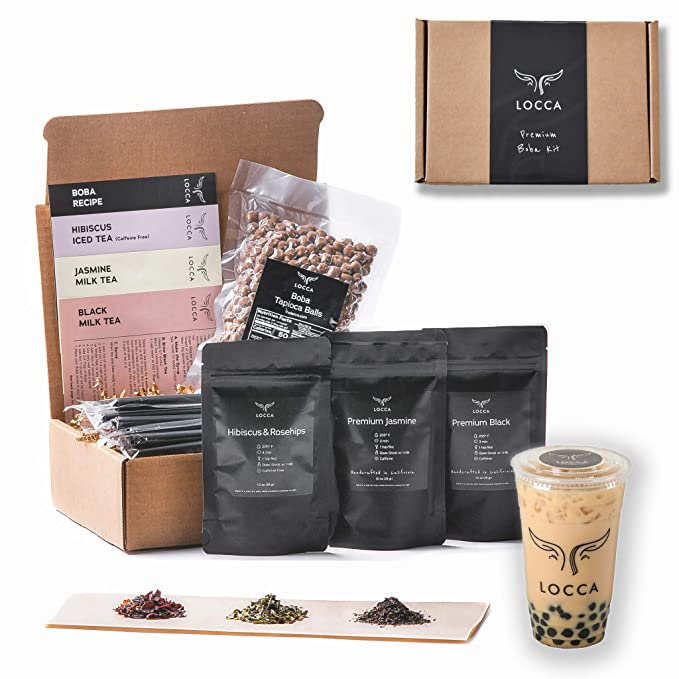 Locca Hibiscus Bubble Tea Kit | 24+ Boba Drinks Premium Hibiscus Rosehips, Jasmine, Black Tea | Premium Loose Leaf Teas | DIY Kit for Hibiscus Milk Tea Kit - 689585362019