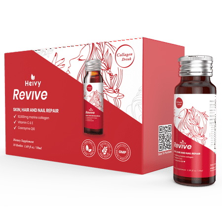 Heivy Liquid Collagen Formula, Collagen Drink, Hydrolysed Marine Collagen, 10,000mg Marine Collagen, with Jasmine Extract Coenzyme Q10 Piperine, 1.69 fl. oz./50 Ml. (1 Box) - 691965294414