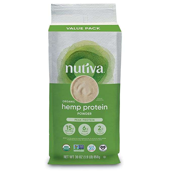  Nutiva Organic Cold-Pressed Raw Hemp Seed Protein Powder, Peak Protein, 30 Oz, USDA Organic, Non-GMO, Whole 30 Approved, Vegan, Gluten-Free & Keto, Plant Protein with Essential Amino Acids  - 692752103384