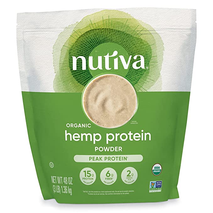  Nutiva Organic Cold-Pressed Raw Hemp Seed Protein Powder, Peak Protein, 3 Pound, USDA Organic, Non-GMO, Whole 30 Approved, Vegan, Gluten-Free & Keto, Plant Protein with Essential Amino Acids  - 707005066610