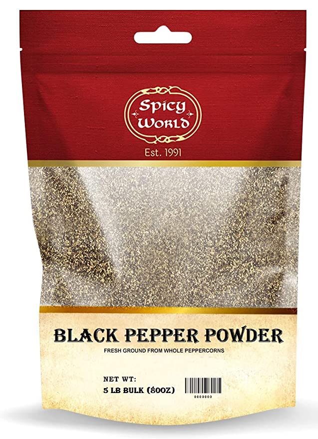 Spicy World Ground Black Pepper Powder 5 Pound Bulk - Table Grind - 692911707033