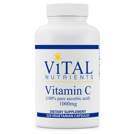 Vital Nutrients - Vitamin C (100% Pure Ascorbic Acid) - Potent Antioxidant to Support Iron Absorption - 1000 mg - 220 Vegetarian Capsules per Bottle - 693465517116