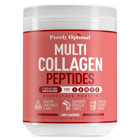 Premium Multi Collagen Powder - 5 Types of Hydrolyzed Collagen Peptides w/Biotin, Hair Skin and Nails Vitamins (Max Absorption) Bone & Joint Support - Types I,II,III,V,X - Easy Mix Unflavored - 694536371156