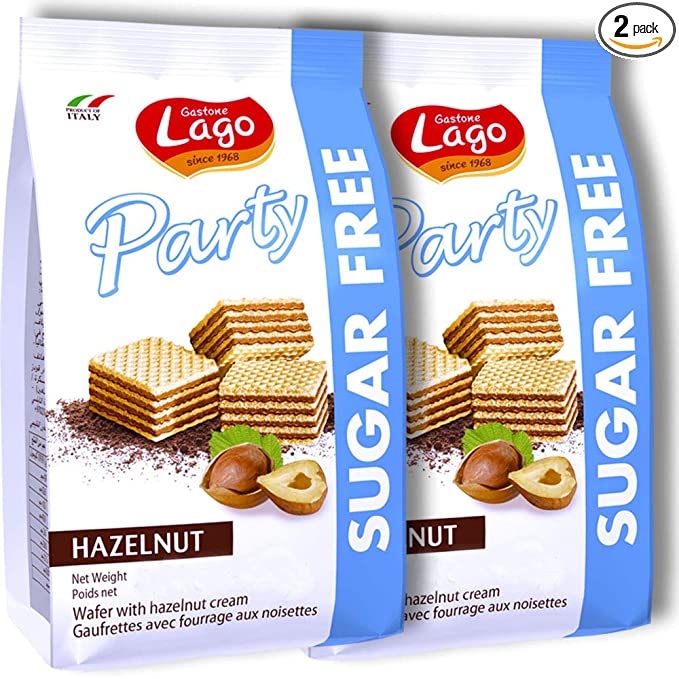 Gastone Lago Party Wafers Cookies 7.5 oz, 213g (Hazelnut Sugar Free, 2-Pack) - 694649024659