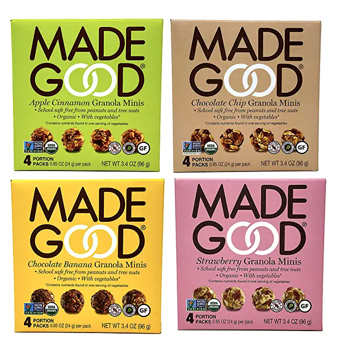  Made Good Organic Granola Minis – Variety Pack of 4 Flavors –Tree-Nut and Peanut-Free, Gluten-Free, Vegan, Kosher (4 Portion Packs Per Flavor) - 696177591870