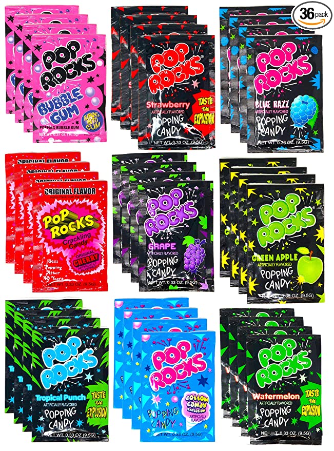  Pop Rocks Crackling Candy Variety Pack of 36 – Classic Popping Candy - Nine Different Flavors Bulk Pop Rocks  - 696177593652