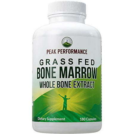 Grass Fed Bone Marrow - Whole Bone Extract Supplement 180 Capsules by Peak Performance. Superfood Pills Rich in Collagen Vitamins Amino Acids. from Bone Matrix Marrow Cartilage. Ancestra - 696303043044