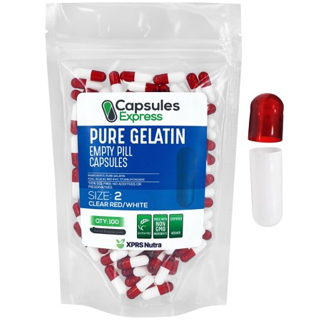 XPRS Nutra Size 2 Empty Capsules - 100 Count Colored Empty Gelatin Capsules - Capsules Express Empty Pill Capsules - DIY Supplement Capsule - Color Gel Caps (Clear Red and White) - 696355916877