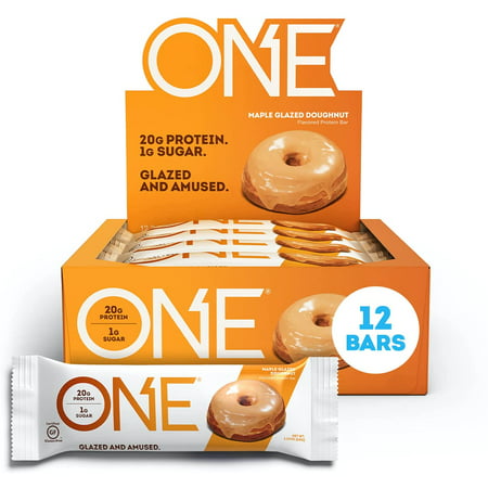 ONE Protein Bars Maple Glazed Doughnut Gluten-Free Protein Bar with 20g Protein and only 1g Sugar Snacking for High Protein Diets 2.12 Ounce (12 Pack) - 697509519234