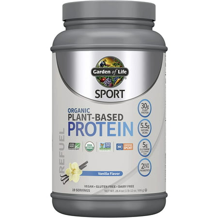 Organic Vegan Sport Protein Powder Vanilla - Probiotics BCAAs 30g Plant Protein for Premium Post Workout Recovery - NSF Certified Keto Gluten & Dairy Free Non GMO - Garden of Life - 19 Servings - 697581681966