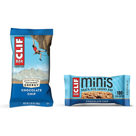 CLIF BARS - Chocolate Chip - 10 Full Size and 10 Mini Energy Bars - Made with Organic Oats - Plant Based Food - Vegetarian - Kosher (2.4oz and 0.99oz Protein Bars 20 Count) - 697584061208