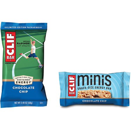 Clif Bar Chocolate Chip 10 and 10 Mini Energy Made with Organic Oats Plant Based Food Vegetarian Kosher 2.4Oz and 0.99Oz Protein Full Size Bars & Minis 20 Count - 697584170023