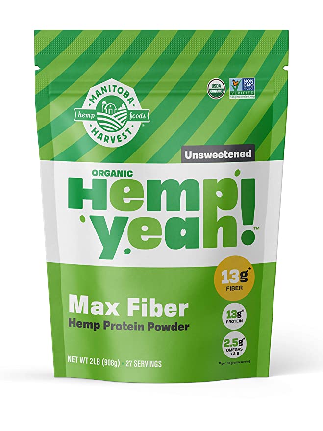 Manitoba Harvest Hemp Yeah! Organic Max Fiber Protein Powder, Unsweetened, 32oz; with 13g of Fiber, 13g Protein and 2.5g Omegas 3&6 per Serving, Keto-Friendly, Preservative Free, Non-GMO - 697658691058