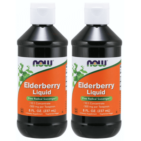 NOW Supplements Elderberry Liquid 500 mg 10:1 Concentrate Free Radical Scavenger* 8-Ounce - 2 Packs - 697691722108