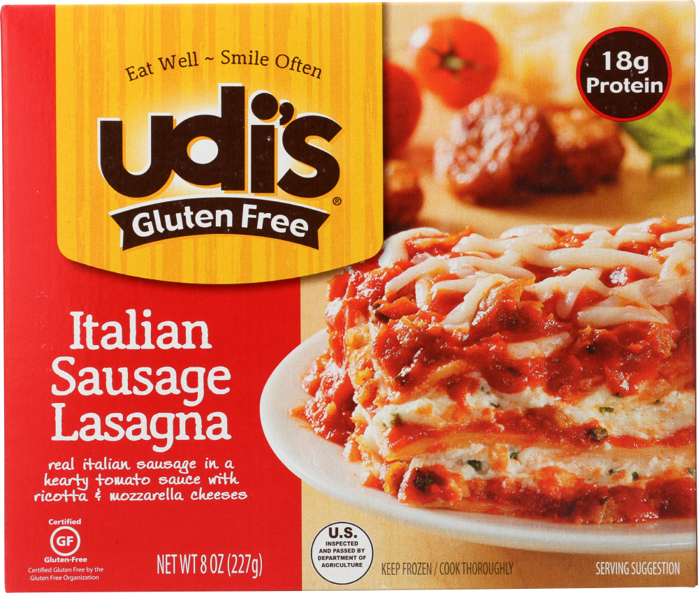 UDIS: Frozen Entree Italian Sausage Lasagna, 8 oz - 0698997808039