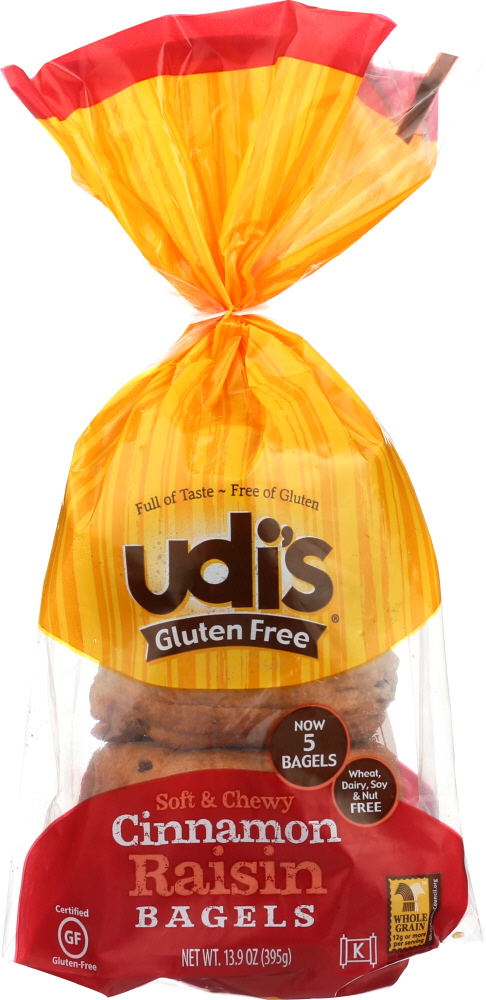 UDIS: Gluten-Free Cinnamon Raisin Bagels, 13.9 Oz - 0698997809579