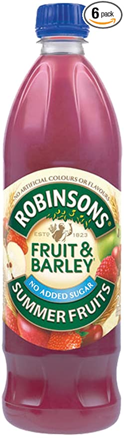 Robinson's Fruit & Barley Drink, Summer Fruits, No Added Sugar, 1-Liter Plastic Bottle (Pack of 6) - 699632000672