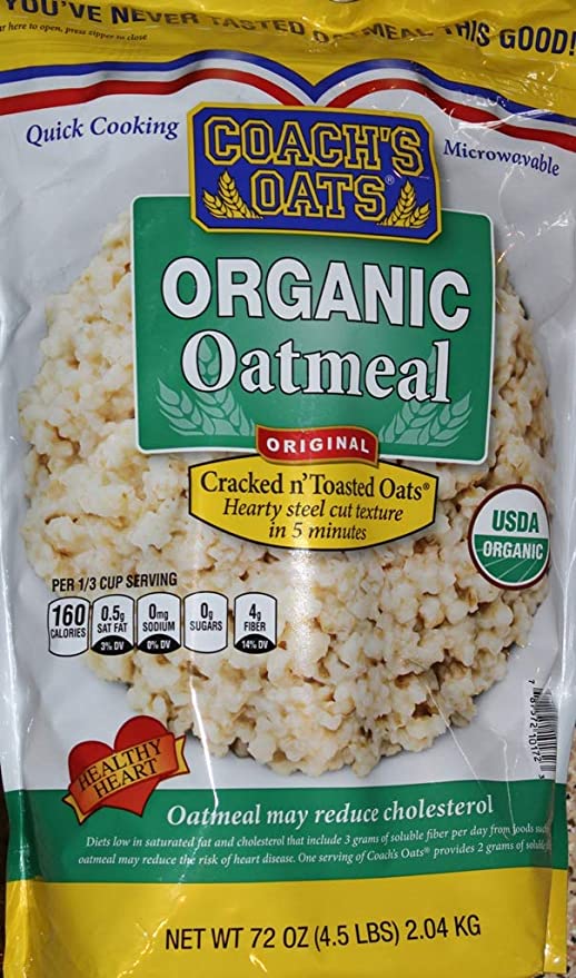  Coach's Oats100% Whole Grain Organic Oatmeal, 4.5 lbs (72 oz) - 700191712057