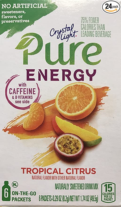 Crystal Light Pure Energy Tropical Citrus Drink Mix, 6 On-the-Go Packets (Pack of 4) - 700191994071