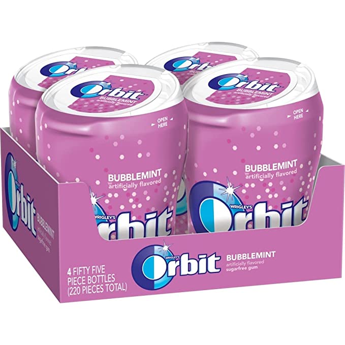  Orbit Bubblemint Sugarfree Gum, 55 piece bottles (Pack of 4)  - 786173923277