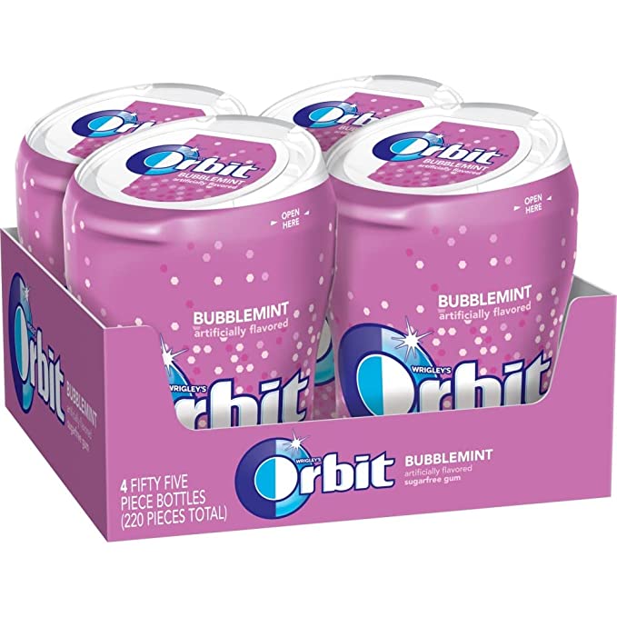 Orbit Bubblemint Sugarfree Gum, 55 piece bottles (Pack of 4) - 786173923277