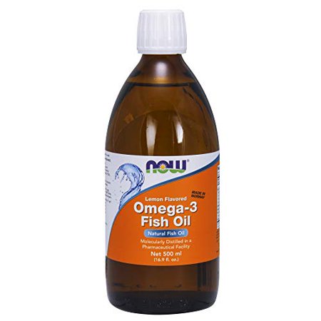 NOW Supplements Omega 3 Fish Oil Liquid Molecularly Distilled Lemon Flavored 16.9 Ounce - 700953447708