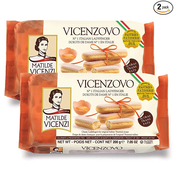  Matilde Vicenzi Vicenzovo Ladyfingers - Classic Italian Ladyfinger Biscuits for Tiramisu - Tray of 12 All-Natural, Kosher, Dairy Cookies - All Natural Pastries Baked In Italy - 7.05 oz (200g), 2 Pack  - 701750687786