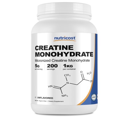 Nutricost Creatine Monohydrate 1 KG (2.2LBS) - 200 Servings, 5000mg Per Serve - Gluten Free & Non-GMO - 702669931236