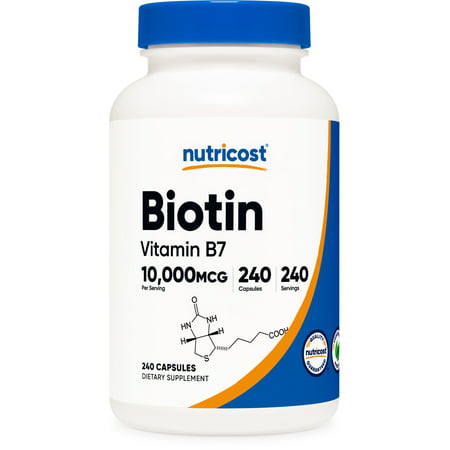 Nutricost Biotin (Vitamin B7) 10 000mcg (10mg) 240 Capsules - Non-GMO & Gluten Free Supplement - 702669931663