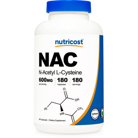 Nutricost NAC (N-Acetyl L-Cysteine) 600mg 180 Capsules - Non-GMO Gluten Free Supplement - 702669932554