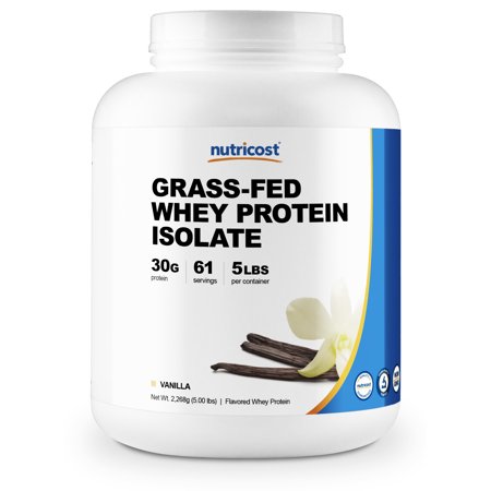 Nutricost Grass-Fed Whey Protein Isolate (Vanilla) 5LBS - Non-GMO, Gluten Free, Natural Flavors - 702669935265